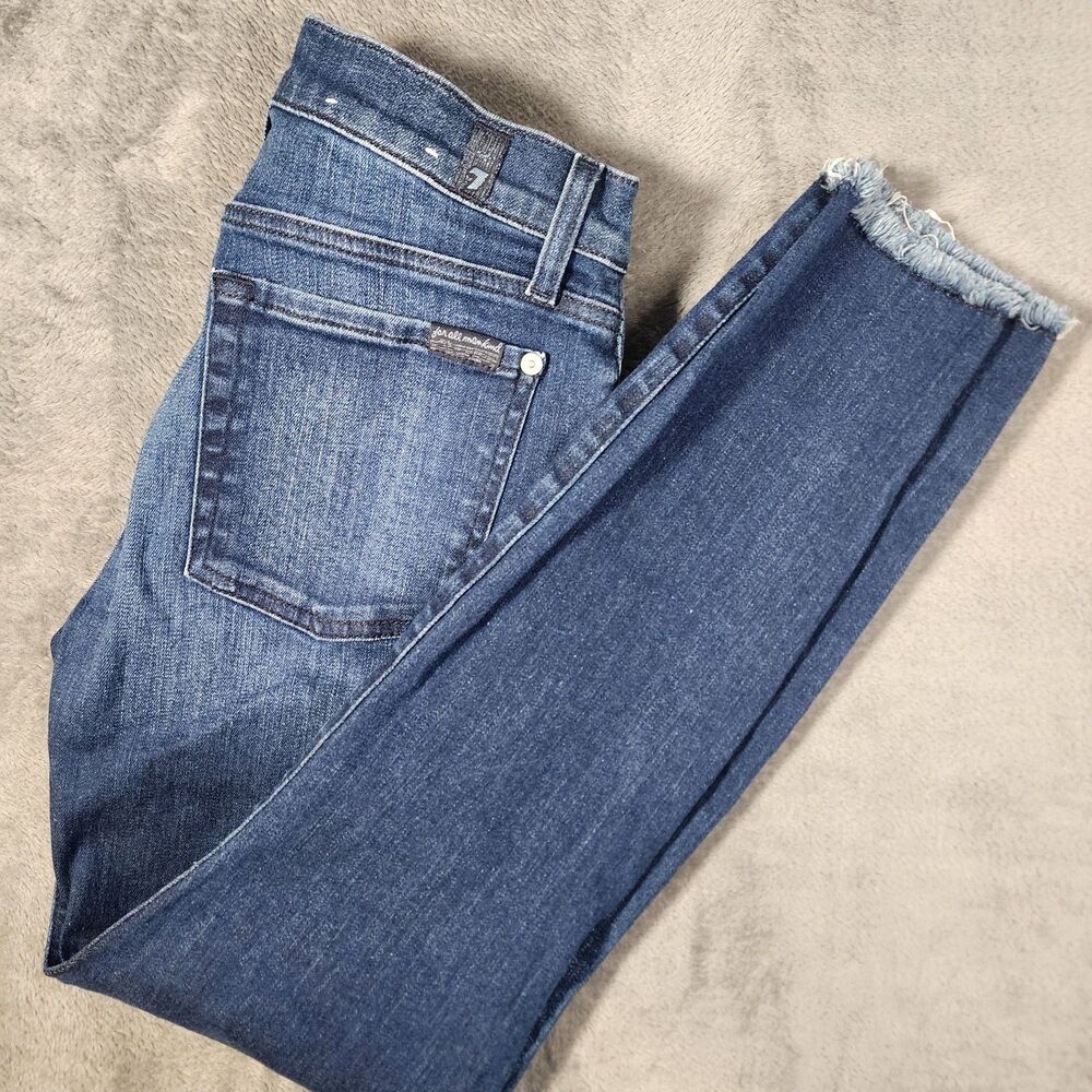 7 For All Mankind Women's 27 Ankle Skinny Frayed Hem Faded Distressed Jeans Y2K